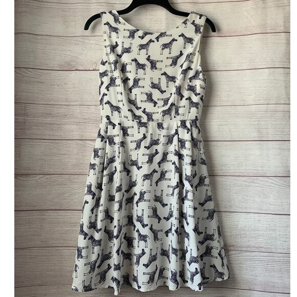 LA Soul White Sleeveless Dress with Navy Blue Zebras Short A-Line Size Small - Picture 1 of 16